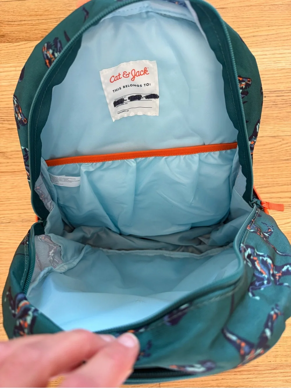 Cat & Jack Teal Dinosaur Backpack with Orange Accents